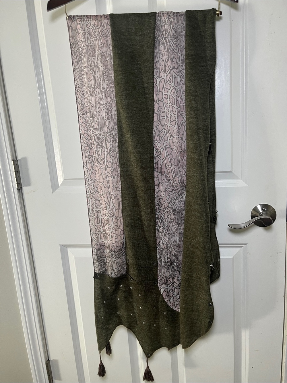 Vintage Mixed media, silk, wool Patterned Women's Scarf with Tassel Detail